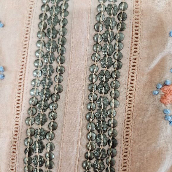 Soft Surroundings Palm Island Embroidered Tunic Top Small Peach Boho Artsy - Picture 7 of 12